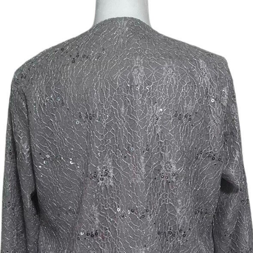 NWOT Formal Pantsuit 3Pc Set Small Gray Silver Sequined Lace Top Jacket & Pants - Picture 7 of 12